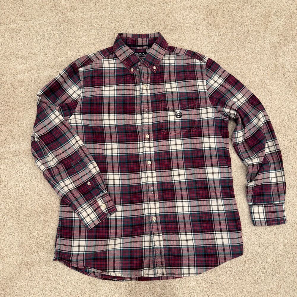 Chaps Classic Oxford Button Down Plaid Medium Workwear Outdoor‎